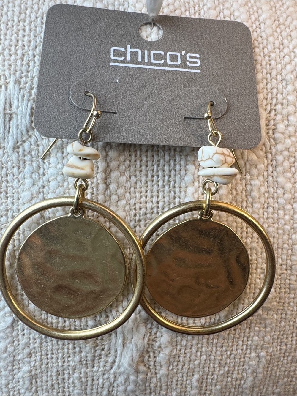 0280-Chico's Gold Hoop & Disc Earrings with White Bead Detail